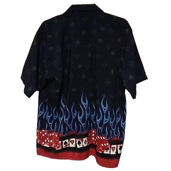 Stylo Las Vegas Gambling Dice Cards Blue Fire All Over Print Button Up Lg Shirt - Picture 2 of 10